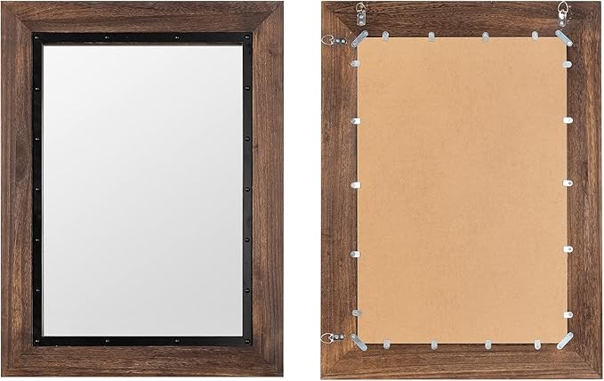 YOSHOOT Rustic Wooden Framed Wall Mirror, Natural Wood and Iron Bathroom Vanity - Image 5