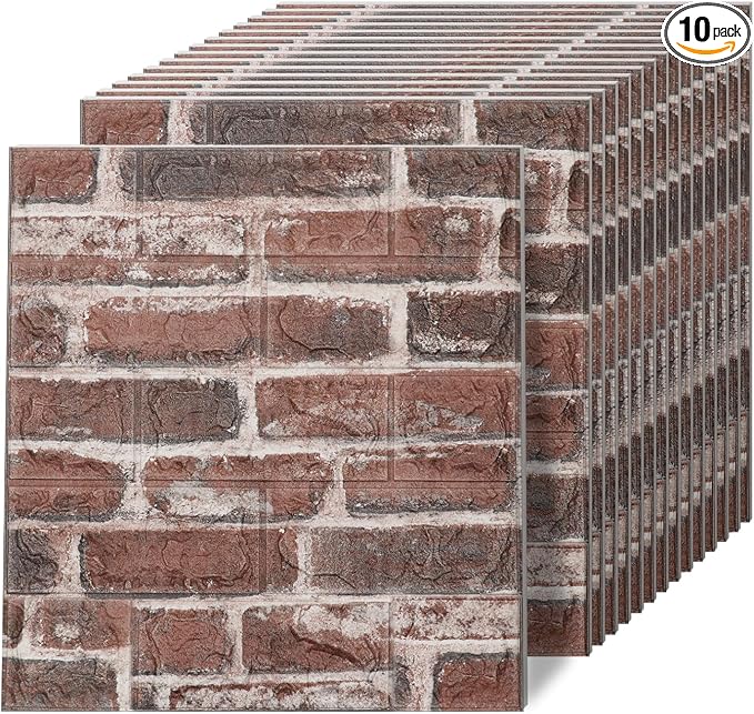 3D Wall Panels Peel and Stick in Red White Stone, Faux Brick Wall Panels by Greymond