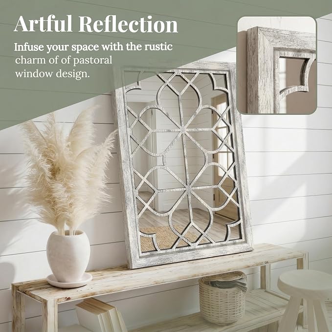 Set of 2 19x26 Inch Large Grey Shatterproof Rectangular Wall Mirrors, Boho - Image 3