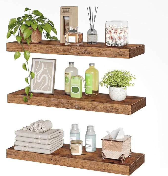 RALGEND Floating Shelves for Wall, 1.5" Thick Wall Shelf Set of 3 - Image 9
