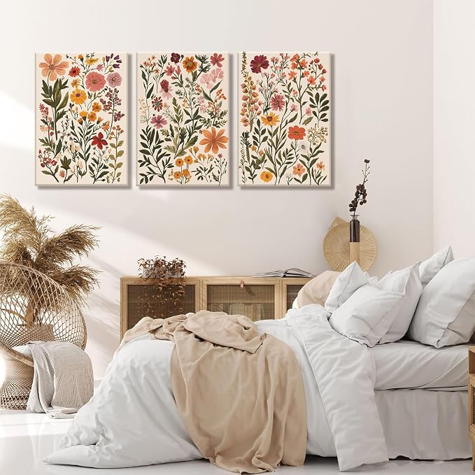KISSFOX 3 Piece Boho Floral Canvas Wall Art - Image 6