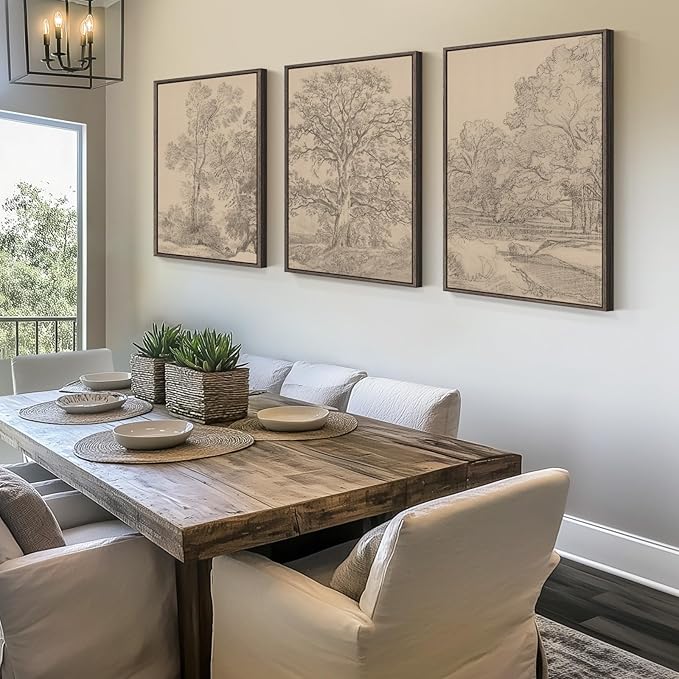 Large Vintage Framed Neutral Landscape Wall Art - Image 2