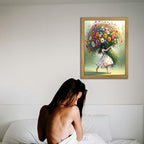 Wood Framed Pink Wildflower Canvas Wall Art, Girl Hugging Flowers Poster Prints - Image 6