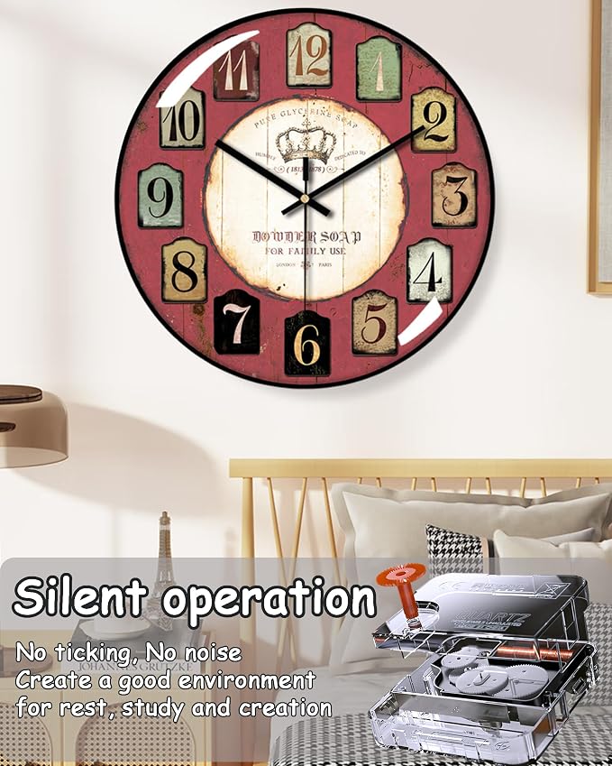 Decorative Wall Clocks Batterys Operated, Retro Wall Clock - Image 2
