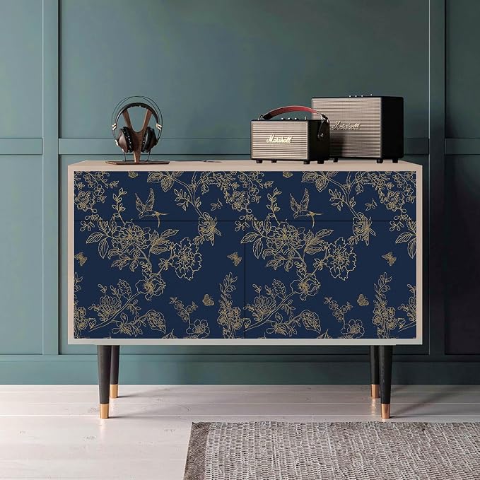 Froluya Dark Blue and Gold Vintage Floral Peel and Stick Wallpaper 17.7"x196.8" - Image 9