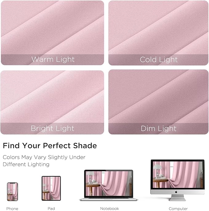 CUCRAF Light Pink Blackout Curtains 96 inch Length 2 Panels Set, Rod Pocket - Image 4