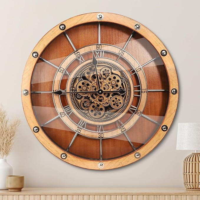 HOIBAI Wall Clock, 27 Inch Moving Gears Clock Large Wall Clock by HOIBAI