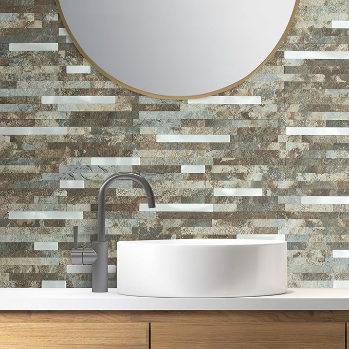 AULIGET 20 Sheets Beige & Brown Slate Peel and Stick Backsplash, PVC Mixed - Image 4