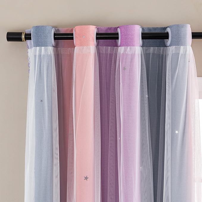 XiDi Curtains for Bedroom Decor, Rainbow GreyPinkPu-34-90 by Addsomecolortolife