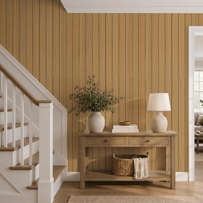 VEELIKE Honey Teak Wood Slat Wall Panels Peel and Stick 3D Wooden Panels Wall - Image 2