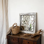Set of 2 14 Inch Square Grey Window Pane Wall Mirrors, Shatterproof Rustic - Image 3