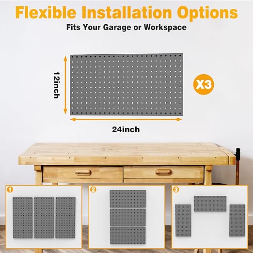Pegboard Smith Metal Pegboard Panels 12" x 24", 3 Pack Black Wall Mounted Tool - Image 7