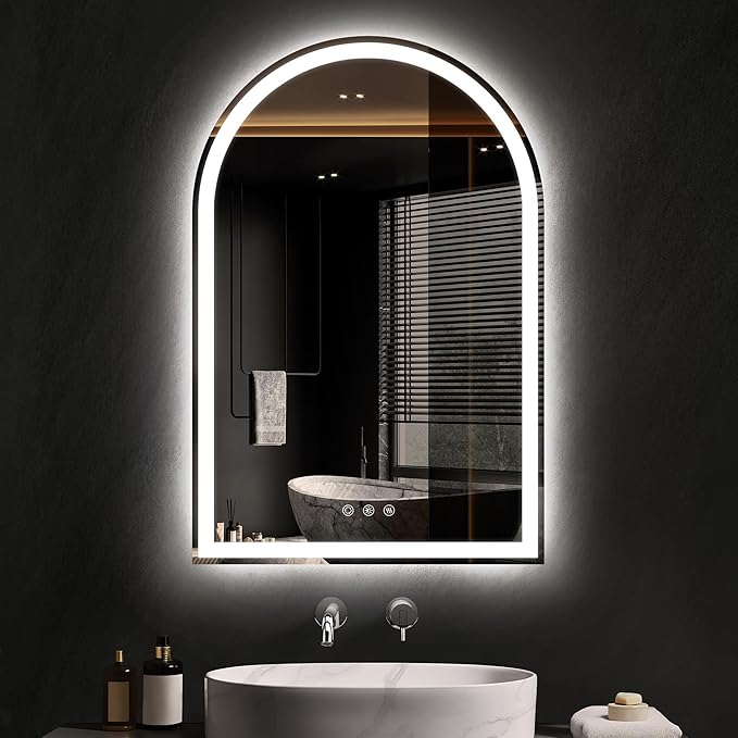 Arched LED Mirror for Bathroom 24"x36"- Frameless Lighted Bathroom Mirror by OUMUSUMIRROR