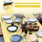 Kochorie 54 Inch x 300 Ft Light Yellow Checkered Plastic Table Cloth Roll - Image 5