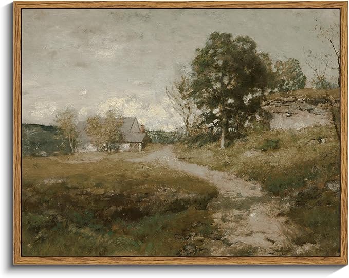 InSimSea Framed Canvas Wall Art Vintage Decor, Room Decor Rural Path Landscape by InSimSeaArt
