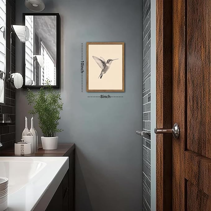 Vintage Framed Wall Art, Birds Canvas Prints, Hummingbird Sketch Painting - Image 3