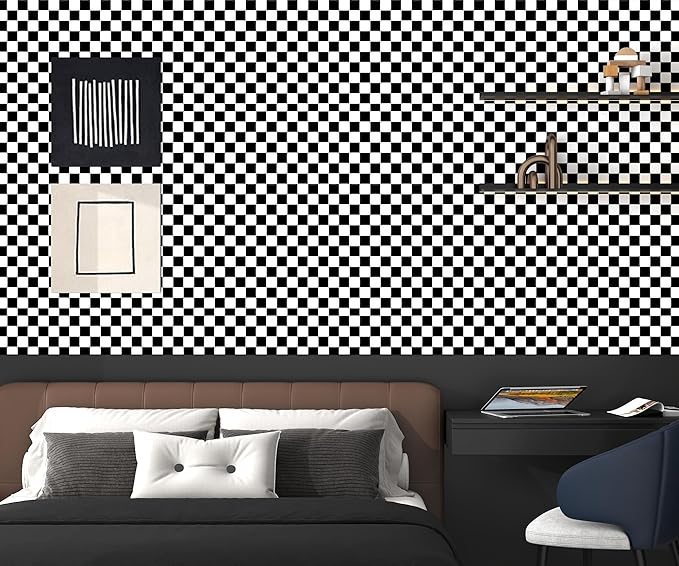 Modern Peel and Stick Wallpaper Black and White Mosaic Checkered Contact Paper - Image 6