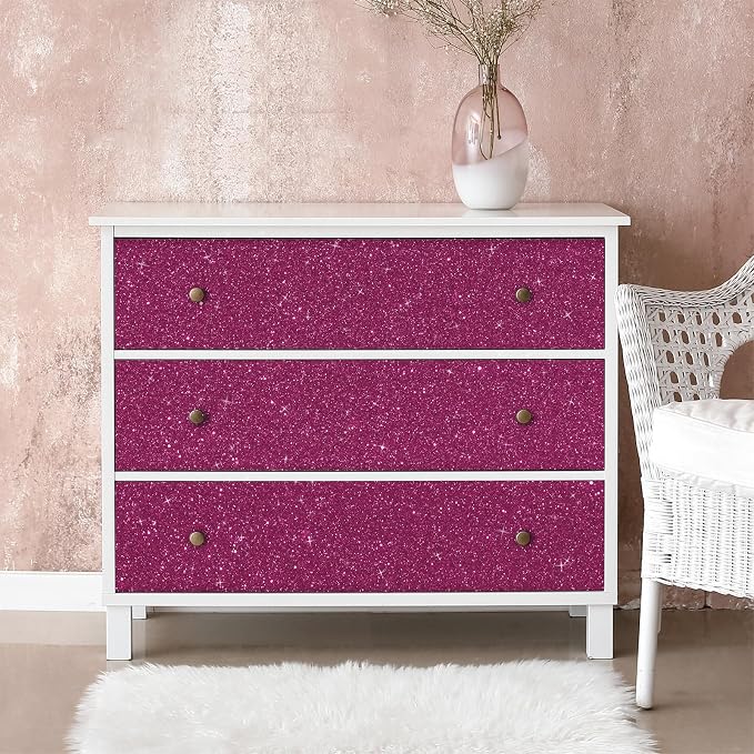 CRE8TIVE Deep Pink Glitter Wallpaper Border 8"x354" Shiny Glitter Wallpaper - Image 3
