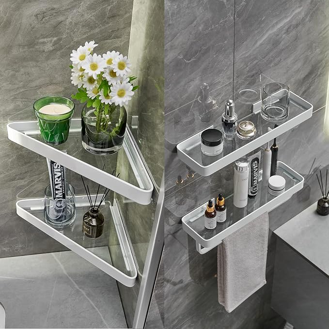VOLPONE Bathroom Shelves Wall Mounted Glass Corner Shelf - Image 3