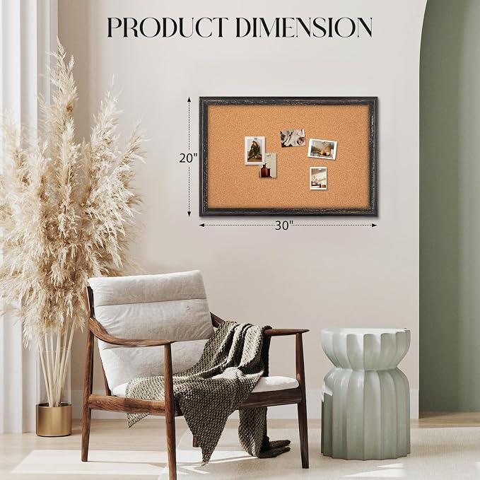 Cork Board Bulletin Board, Rustic Black Wooden Frame, Decorative Hanging Pin - Image 5