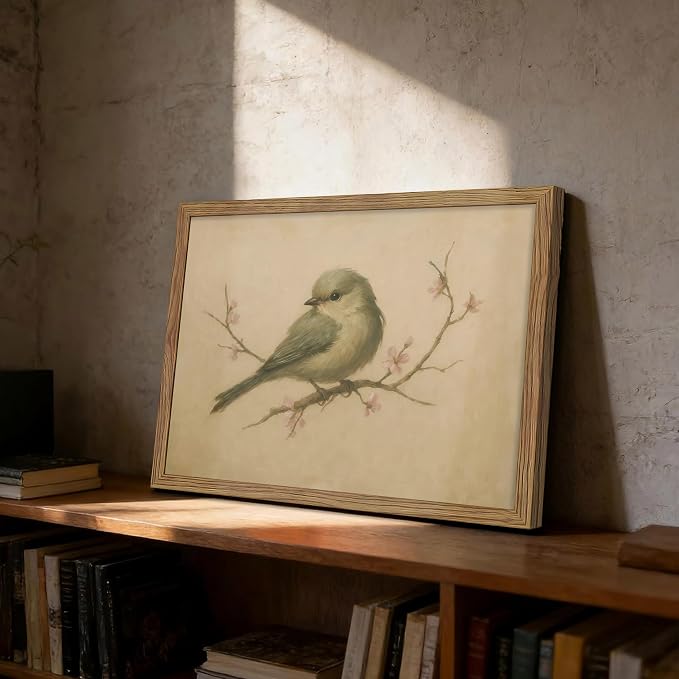 Vintage Bird Wall Art, Cherry Blossom Spring Pictures Canvas Wall Decor - Image 2
