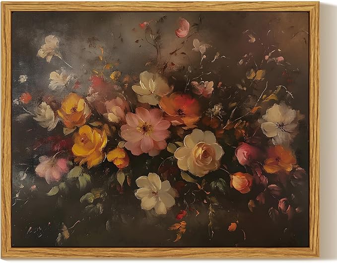 InSimSea Framed Canvas Wall Art, Vintage Wall Decor, Fall Floral Dark Moody by InSimSeaArt