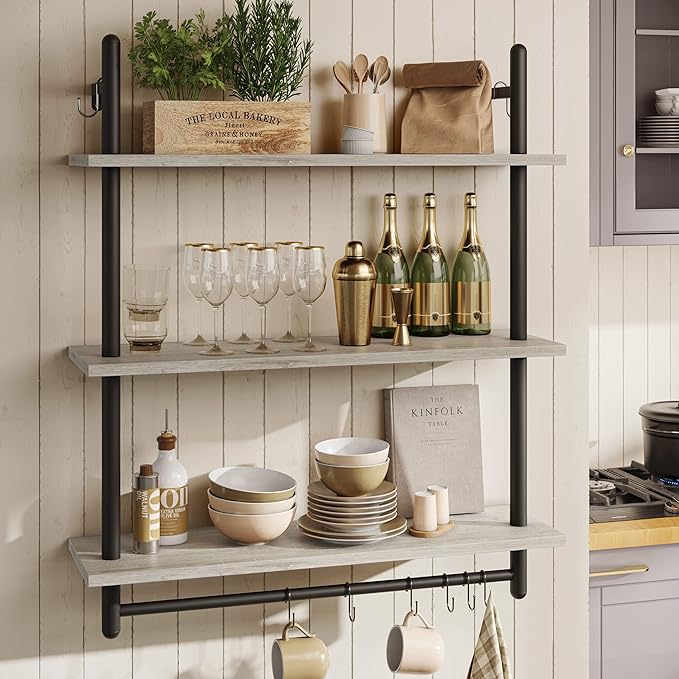 Bestier 3 Tier Industrial Pipe Shelving, Floating Book Shelves - Image 5
