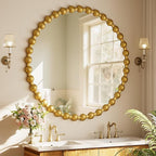 Easly Round Mirror for Wall, 36 Inch Gold Beaded Frame Decorative Vanity Mirror - Image 3