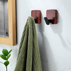DELITON Acacia Wooden Towel Hooks Red Brown, 4 Pack Sticky Hooks - Image 4