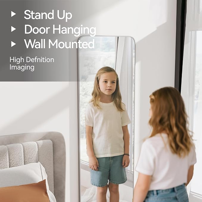 SCWF-GZ 57x20 Door Hanging Full Length Mirror, Floor or Wall Mounted Metal - Image 5
