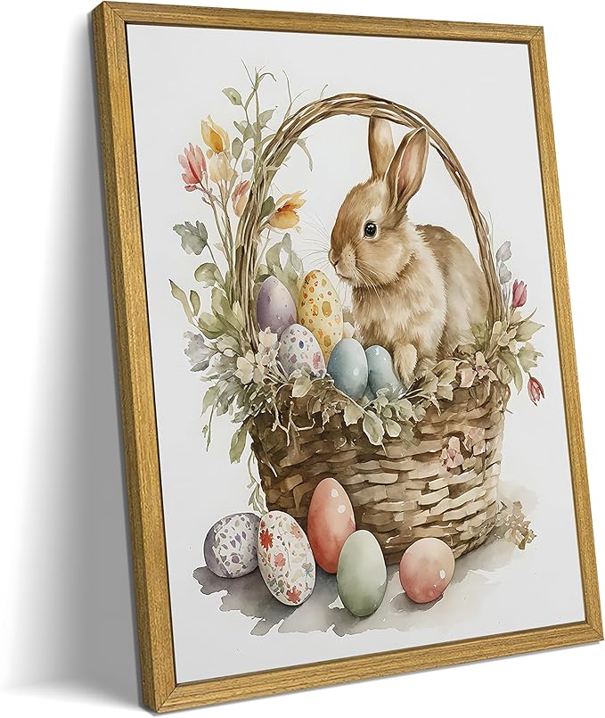 Easter Bunny Wall Art, Vintage Easter Bunny Eggs Poster Print Wall Decor by Unknown
