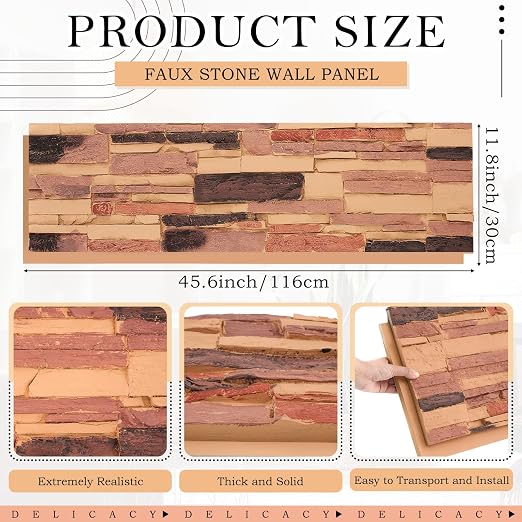 2 Pack Faux Stone Panels Interior 45.6''l x 11.8''h x 0.98''d Faux Siding - Image 2