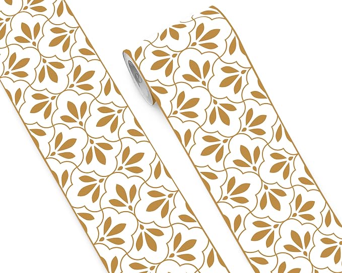FLFK Wallpaper Border Gold and White Patterns Peel and Stick Wall Border Self by FLFK