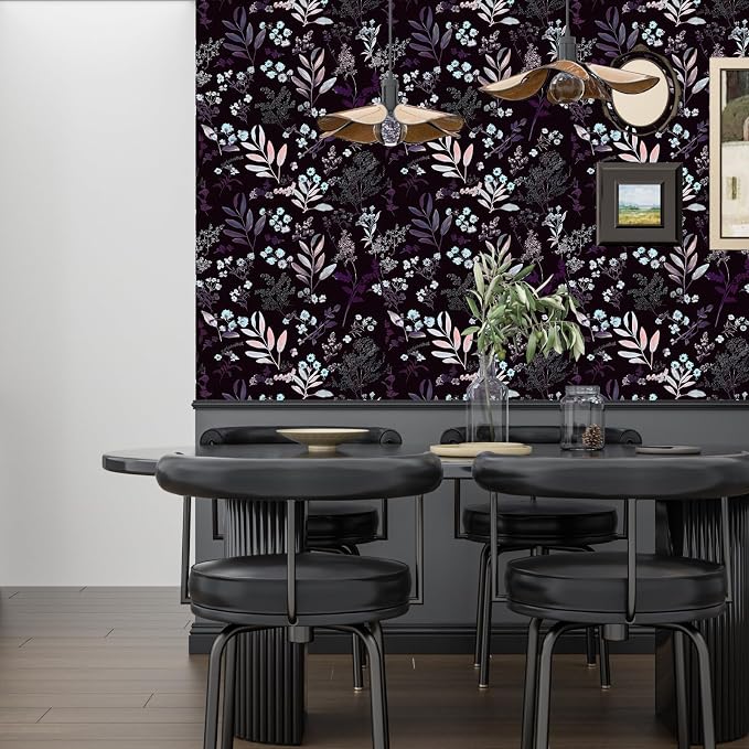 Laatse Vintage Purple Wallpaper Peel and Stick Dark Pink Floral Wallpaper - Image 4