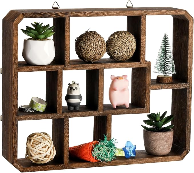 Frcctre Rustic Shadow Box Display Shelf, 9 Compartments Wood Hanging Display by Frcctre
