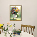 Wood Framed Pink Wildflower Canvas Wall Art, Girl Hugging Flowers Poster Prints - Image 7