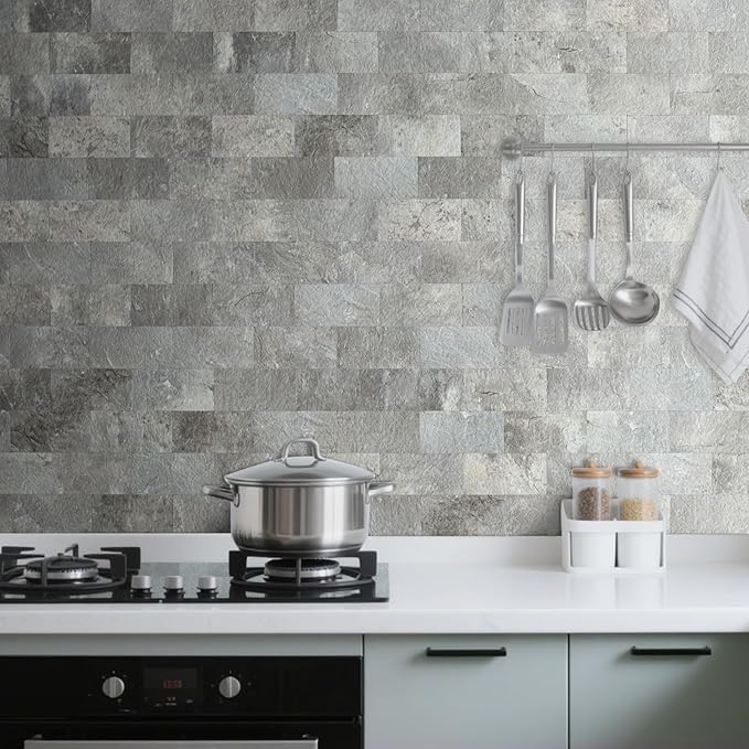 AULIGET 100 Piece Mountain Rock Peel and Stick Backsplash Wall Tiles, Laundry - Image 6
