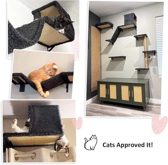 FUKUMARU Cat Wall Shelves, Stable & Safe 5 in 1 Cat Walls Furniture Set - Image 9