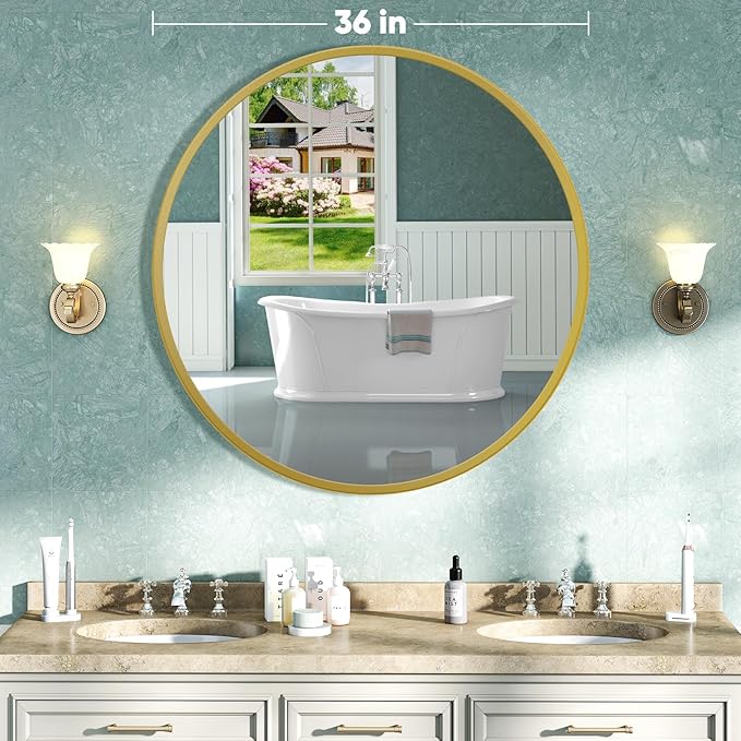 NEWBULIG Round Wall Mirror, 36 Inch Bathroom Mirrors - Image 2