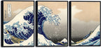 Wieco Art Black Framed Great Wave of Kanagawa Katsushika Hokusai 3 Piece Modern by WiecoArt