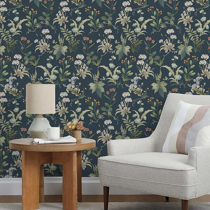 Simon&Siff Vintage Peel and Stick Wallpaper Blue Floral Wallpaper Wildflowers - Image 7