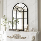 Dewfig Arch Wall Mirror Mounted Decorative, Arched Window Pane Mirror - Image 2
