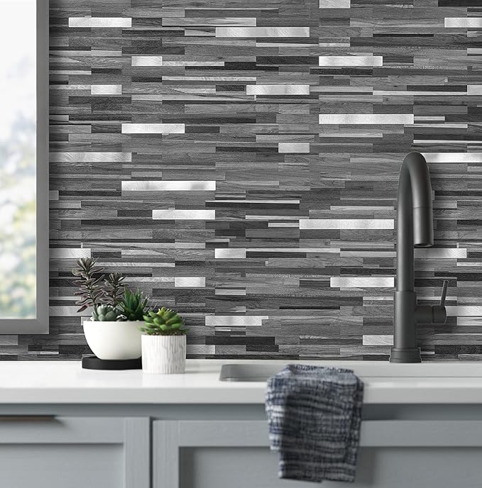 AULIGET Peel and Stick Backsplash, PVC Mixed Metal Stick on Bathroom Backsplash - Image 2