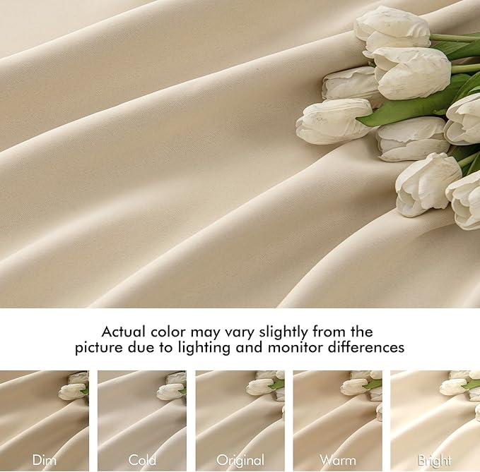 MIULEE Cream Beige Back Tab Light Blocking Curtains 104 Inch Length 2 Panels Set - Image 8