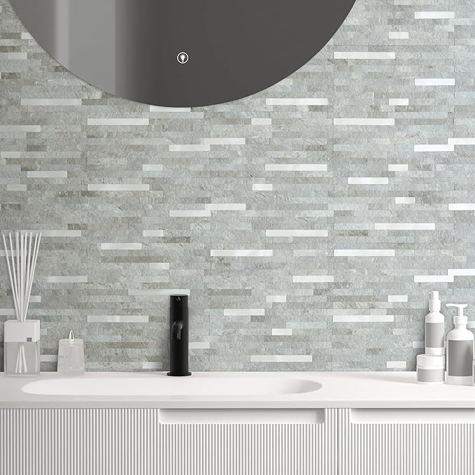AULIGET 2 Sheets Mountain Rock Peel and Stick Backsplash, PVC Mixed Metal Gold - Image 4