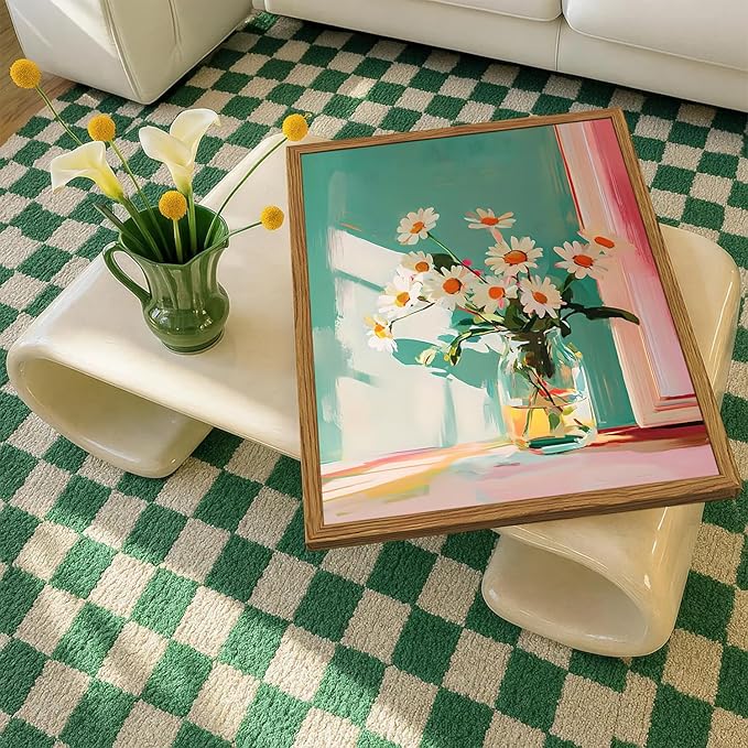Framed Moody Floral Canvas Wall Art, Vintage Daisy Flower Pictures Wall Decor - Image 3