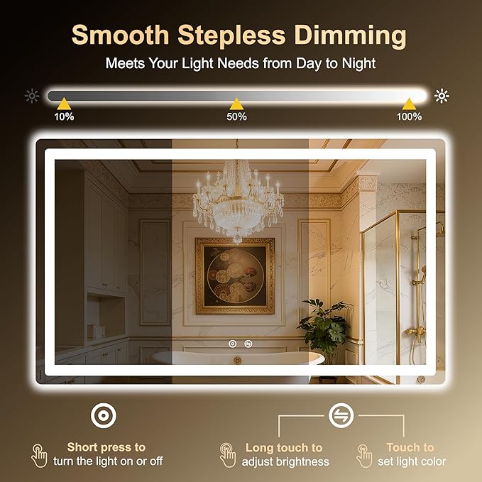 LED Bathroom Mirror, Smart Anti-Fog, Stepless Dimmable - Image 4