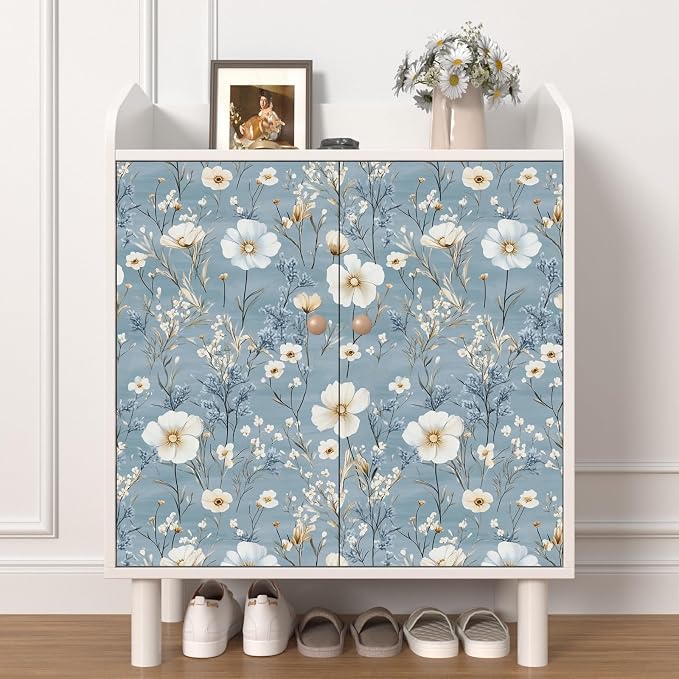 Laatse Blue Floral Peel and Stick Wallpaper White Botanical Contact Paper - Image 7