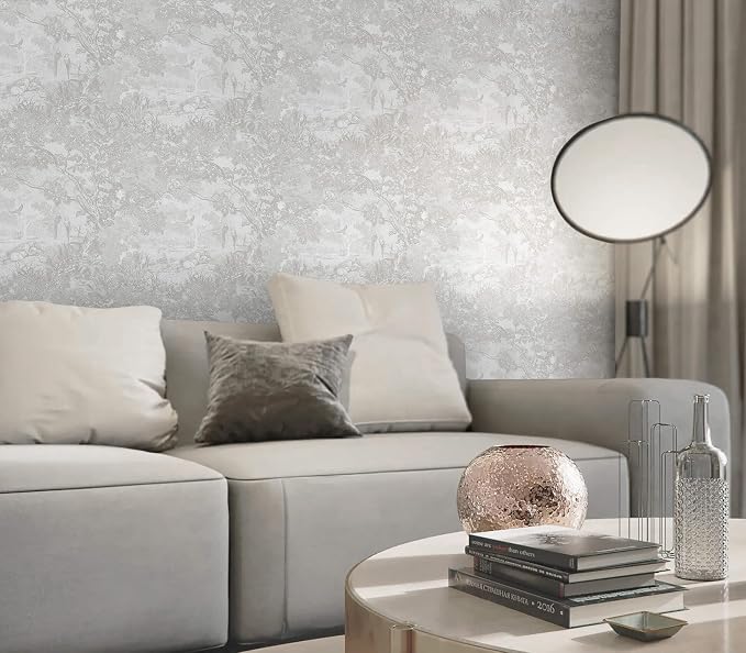 Heroad Peel and Stick Wallpaper Grey and White Vintage Forest Animals Floral - Image 9