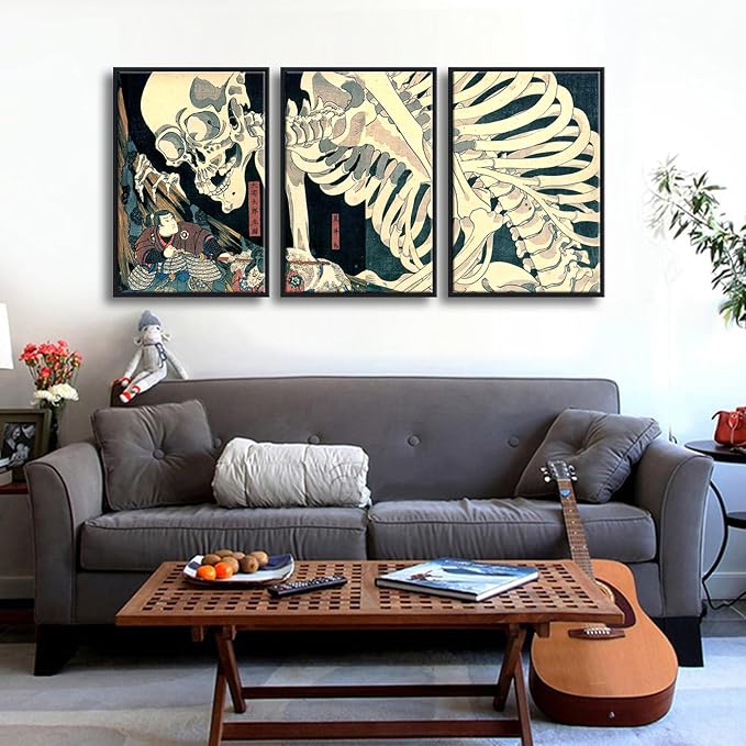 Wieco Art Black Framed 3 Piece Witch and Skeleton Ukiyo-E by Utagawa Takiyasha - Image 5